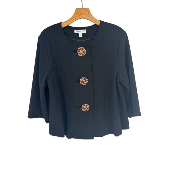 Coldwater Creek Womens Black 3/4 Sleeve jacket Leopard Buttons size large petite - Picture 1 of 4